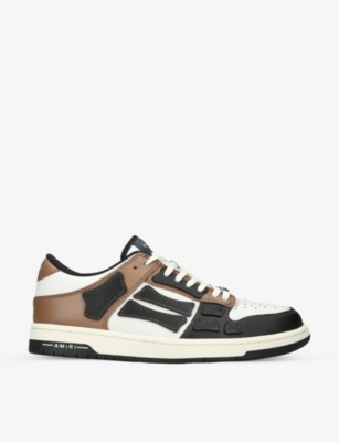 Shop Amiri Skel Panelled Leather Low-top Trainers In Blk/brown