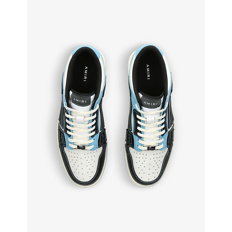 Shop Amiri Skel Panelled Leather Low-top Trainers In Blue/drk.c