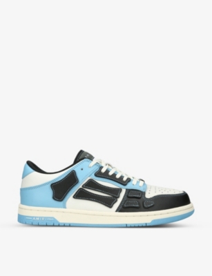 Shop Amiri Skel Panelled Leather Low-top Trainers In Blue/drk.c