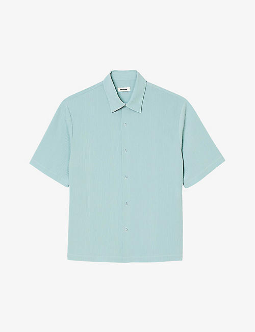 SANDRO: Crease-effect short-sleeved relaxed-fit woven shirt