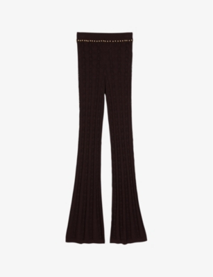 Shop Sandro Womens Bruns Pointelle-knit Flared-hem Knitted Trousers