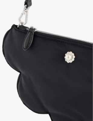 Shop Simone Rocha Womens Black/pearl Daisy Pearl-embellished Satin Shoulder Bag
