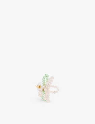 SIMONE ROCHA WOMENS NUDE/MINT CLUSTER FLOWER GLASS-BEAD AND BRASS STUD EARRINGS 