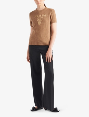 PRADA: Branded short-sleeved wool and cashmere sweatshirt