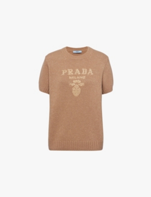 PRADA: Branded short-sleeved wool and cashmere sweatshirt