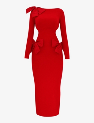 Shop House Of Cb Lavele Bow-embellished Crepe Maxi Dress In Red