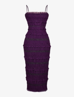 HOUSE OF CB: Solana sequin-embellished pleated woven maxi dress