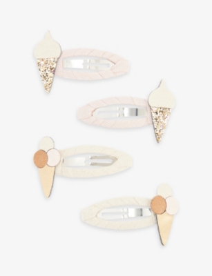 Mimi & Lula Kids' Ice Cream Glitter-embellished Pack Of Four Woven Hair Clips In By The Seaside