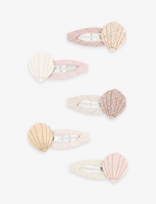 Mimi & Lula Kids' Shell-embellished Mini Pack Of Five Hair Clips In By The Seaside