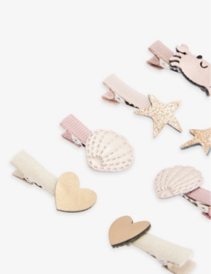 Shop Mimi & Lula Cecil Crab Glitter-embellished Set Of Eight Faux-leather Hair Clips In By The Seaside