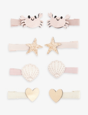 Shop Mimi & Lula Cecil Crab Glitter-embellished Set Of Eight Faux-leather Hair Clips In By The Seaside