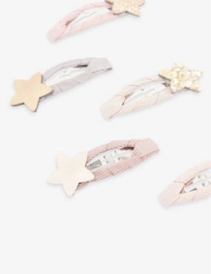 Shop Mimi & Lula Star Sparkle Glitter-embellished Set Of Five Woven Hair Clips In By The Seaside