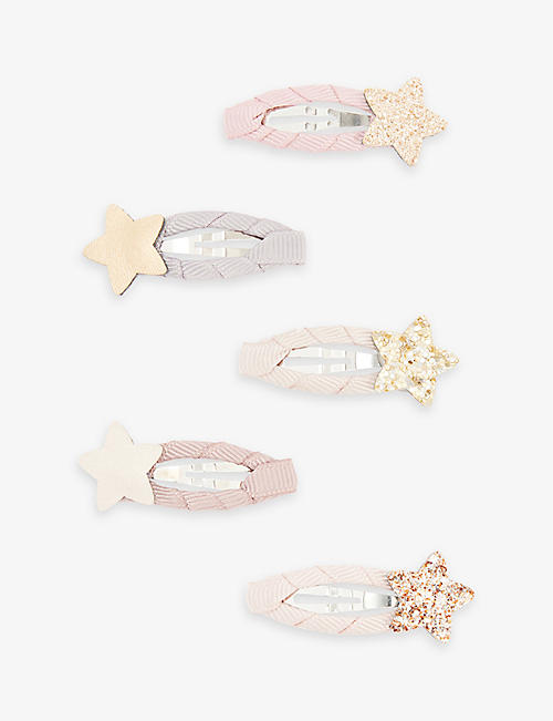 MIMI & LULA: Star Sparkle glitter-embellished set of five woven hair clips