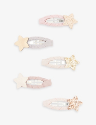 Shop Mimi & Lula Star Sparkle Glitter-embellished Set Of Five Woven Hair Clips In By The Seaside