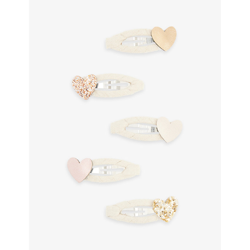 Mimi & Lula Teeny Heart Mini Pack Of Five Hair Clips In Gold