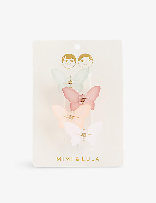 MIMI & LULA: Frosted Butterfly pack of four acetate hair clips