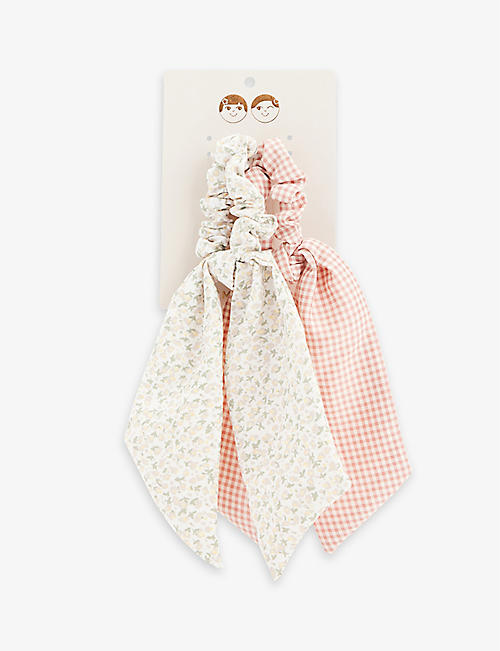 MIMI & LULA: Gingham and floral-print pack of two woven scrunchies
