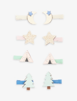 Shop Mimi & Lula Camping-embellished Mini Set Of Eight Faux-leather Hair Clips In Summer Camp