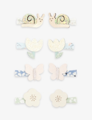 Shop Mimi & Lula Garden-embellished Mini Set Of Eight Faux-leather Hair Clips In Tulip