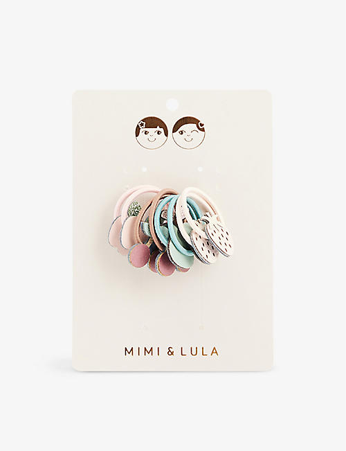 MIMI & LULA: Fruit-embellished multicoloured set of eight elasticated hair ties