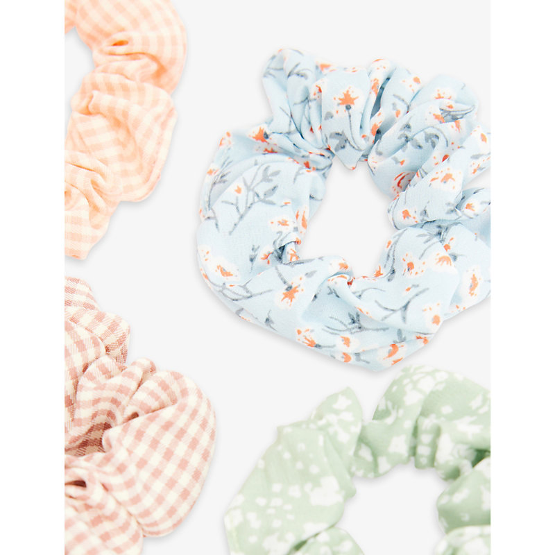 Shop Mimi & Lula Girls Tulip Kids Floral And Check-print Set Of Five Fabric Scrunchies