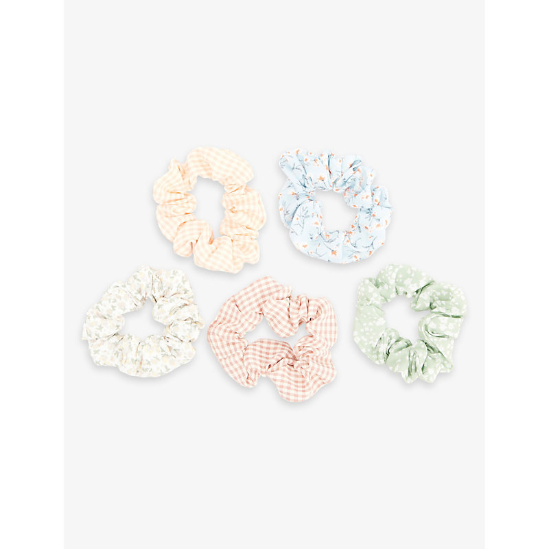 Shop Mimi & Lula Girls Tulip Kids Floral And Check-print Set Of Five Fabric Scrunchies