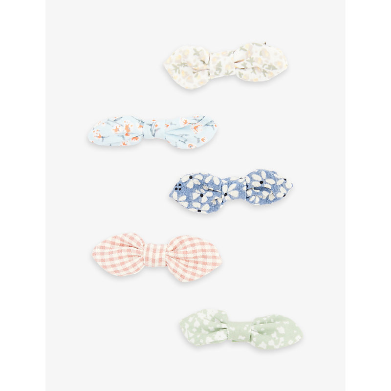 Mimi & Lula Kids' Floral-print Bow Set Of Five Fabric Hair Clips In Multi