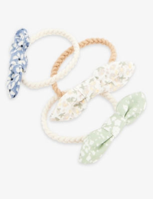 Shop Mimi & Lula Bow-embellished Elasticated Woven Hair Tie Set In Tulip