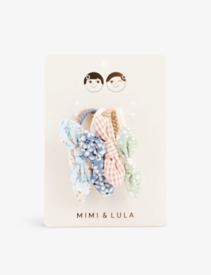 Shop Mimi & Lula Bow-embellished Elasticated Woven Hair Tie Set In Tulip