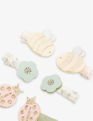Shop Mimi & Lula Bee And Ladybird-embellished Pack Of Eight Fabric Hair Clips In Tulip