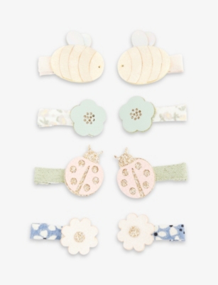 MIMI & LULA: Bee and ladybird-embellished pack of eight fabric hair clips