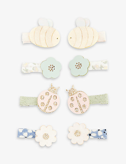 MIMI & LULA: Bee and ladybird-embellished pack of eight fabric hair clips