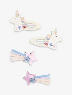 Mimi & Lula Kids' Unicorn-embellished Pack Of Four Hair Clips In Gold