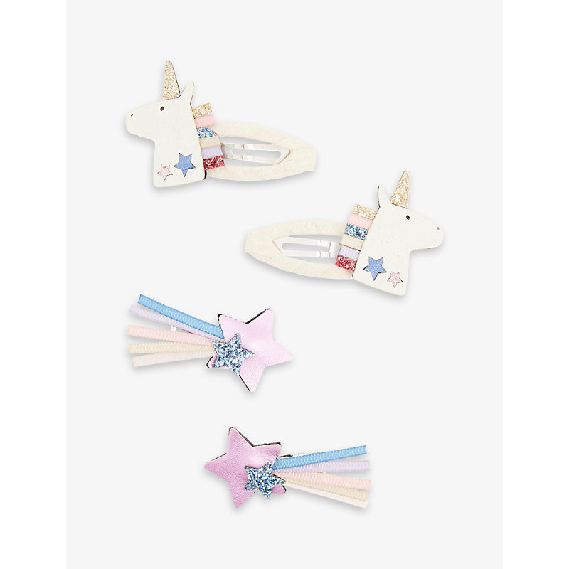 Mimi & Lula Kids' Unicorn-embellished Pack Of Four Hair Clips In Gold