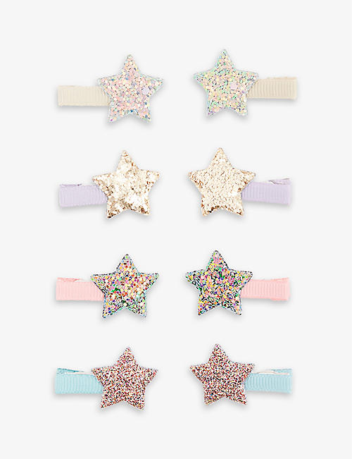 MIMI & LULA: Glitter star-embellished set of eight fabric hair clips