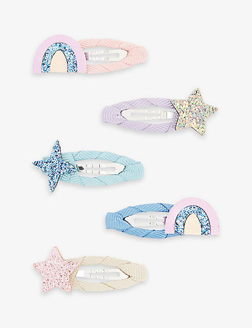 MIMI & LULA: Star and rainbow-embellished set of four fabric hair clips