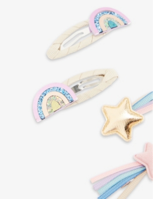 Shop Mimi & Lula Star And Rainbow-embellished Set Of Four Fabric Hair Clips In Space Unicorn