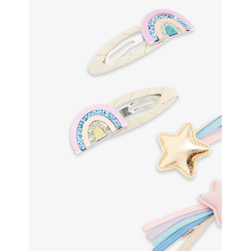Shop Mimi & Lula Star And Rainbow-embellished Set Of Four Fabric Hair Clips In Space Unicorn