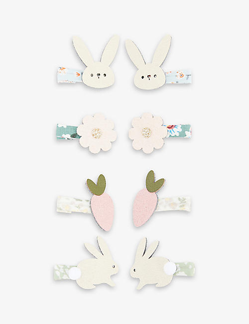 MIMI & LULA: Bunny and flower set of four woven hair clips
