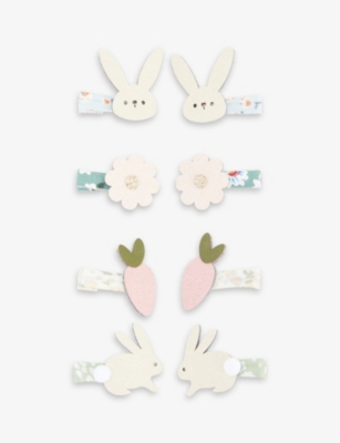 Mimi & Lula Kids' Bunny And Flower Set Of Four Woven Hair Clips In Easter