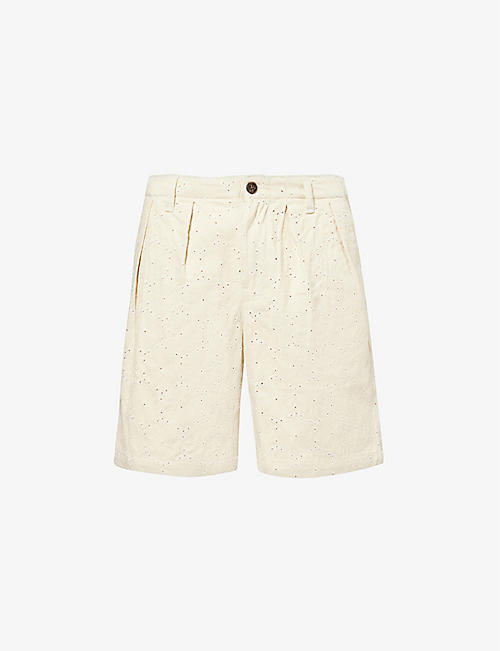 HONOR THE GIFT: Legacy floral-embellished cotton-twill shorts