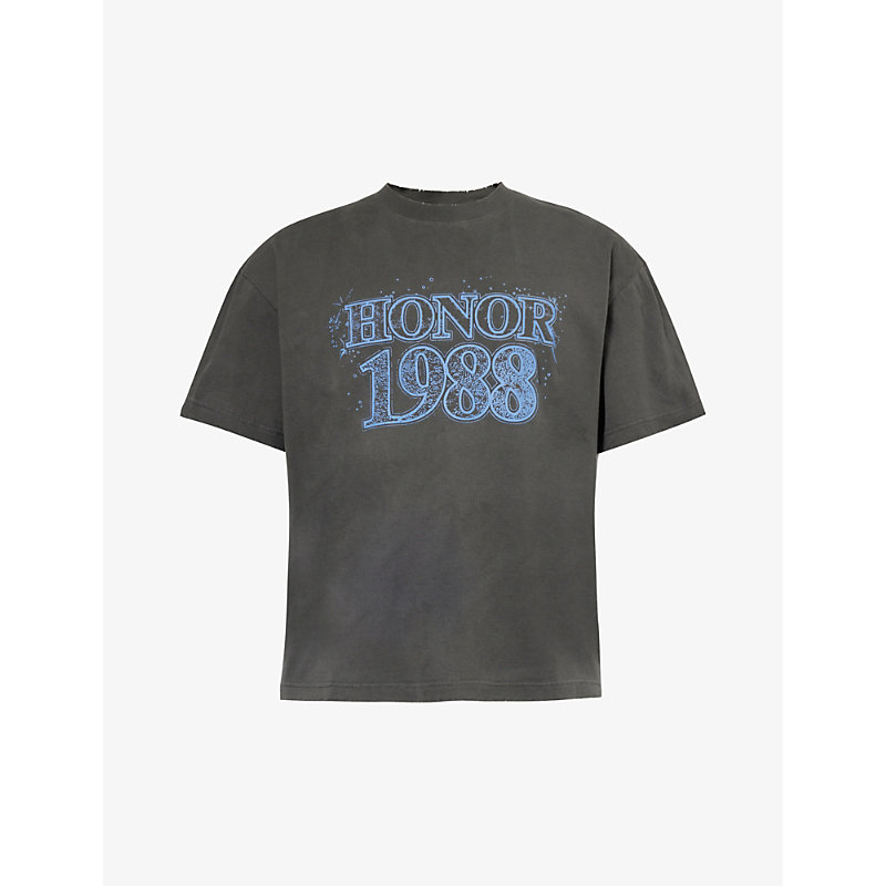 Shop Honor The Gift Men's Dark Grey Logo Text-print Cotton-jersey T-shirt