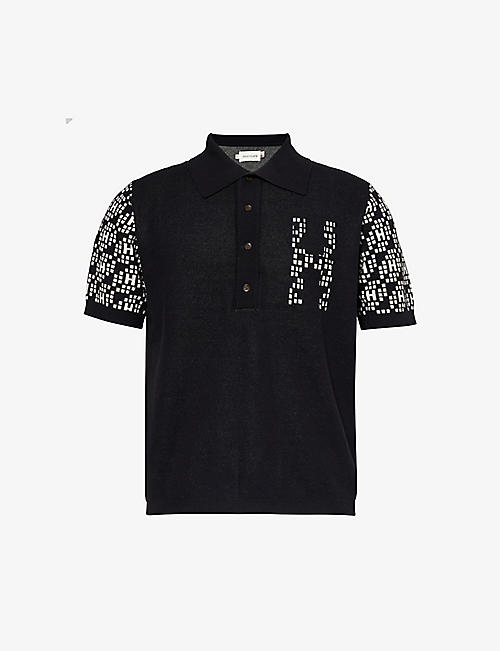 HONOR THE GIFT: Contrast-pattern short-sleeved cotton-knit polo shirt