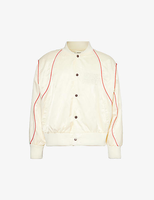 HONOR THE GIFT: Brand-embroidered boxy-fit satin bomber jacket