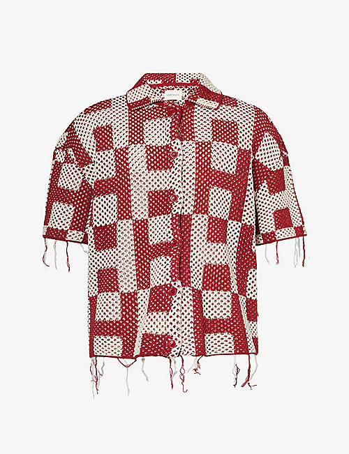 HONOR THE GIFT: Crochet brand-pattern cotton-blend knitted shirt