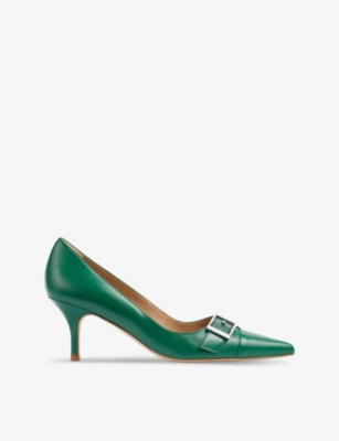 Lk Bennett Womens Gre-green Billie Buckle-embellished Leather Heeled Courts