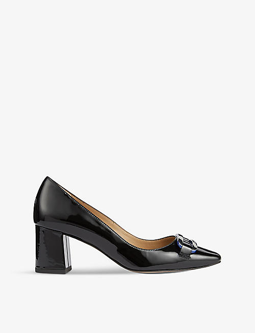 LK BENNETT: Carpella buckle-embellished patent-leather heeled courts