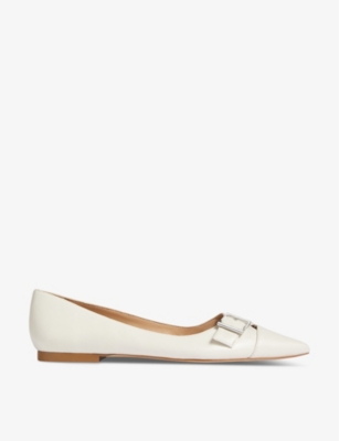 Lk Bennett Womens Whi-off White Brynn Curved-buckle Leather Flats