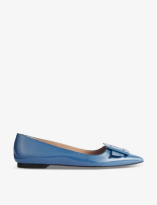 Lk Bennett Womens Blu-storm Devon Buckle-embellished Leather Flat Courts