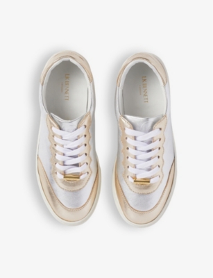 Shop Lk Bennett Womens Gol-gold Runner Panelled Leather Low-top Trainers